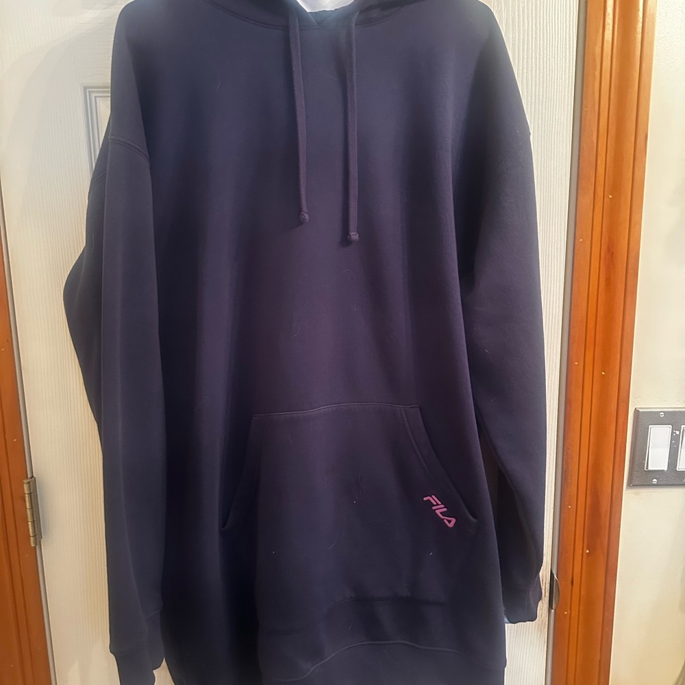 Fila Women's Long Sleeve Hoodie dress in Navy with Pink Logo